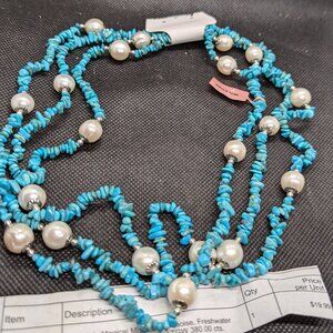 Genuine Turquoise Chip and Gorgeous Pearl Necklace brand new